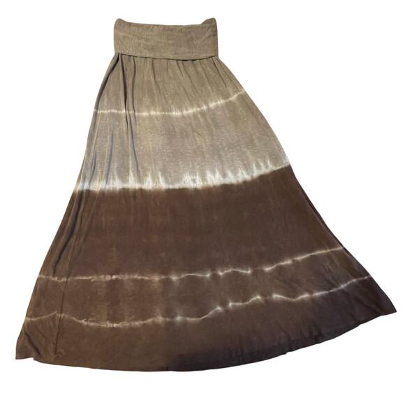 Lucky Brand Fine Quality Brown Gray Tie Dye Convertible Maxi Skirt Dress Med/Lg - Picture 1 of 11